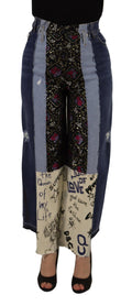 Dolce & Gabbana Multicolor Patchwork DG Fashion Wide-Leg Denim Trousers