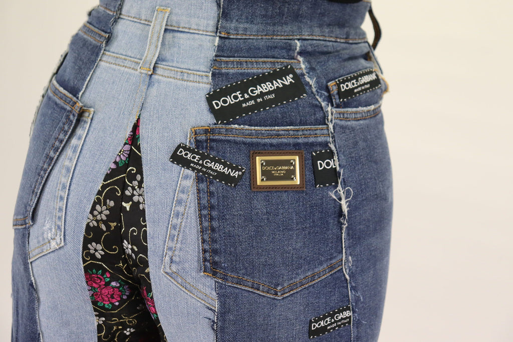 Dolce & Gabbana Multicolor Patchwork DG Fashion Wide-Leg Denim Trousers