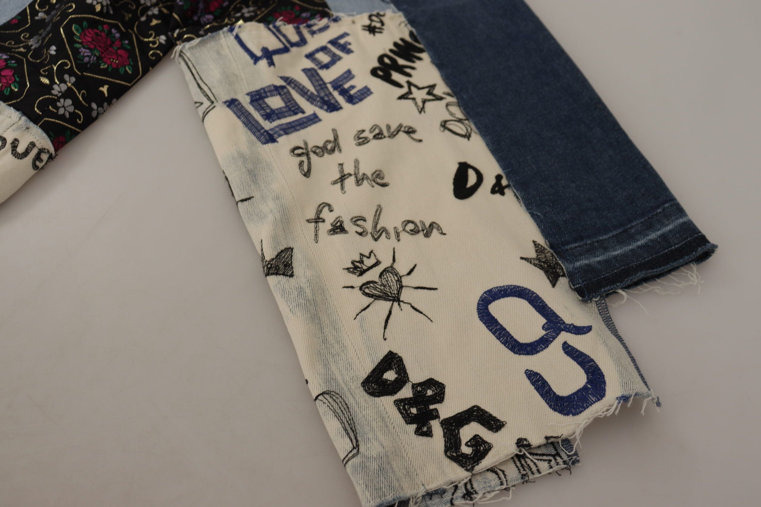 Dolce & Gabbana Multicolor Patchwork DG Fashion Wide-Leg Denim Trousers