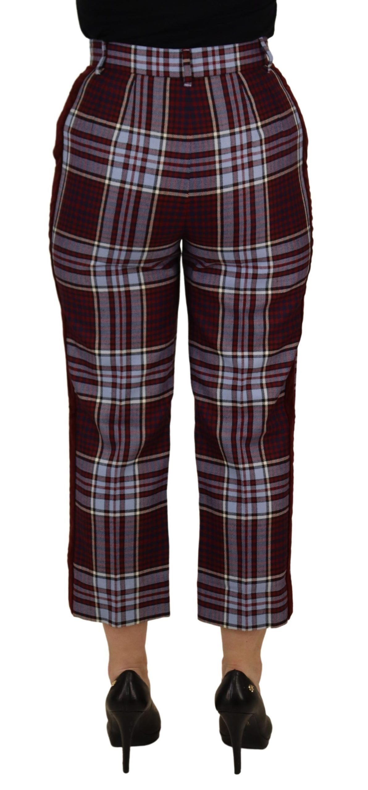 Dolce & Gabbana Grey High-Waisted Plaid Split-Hem Trousers
