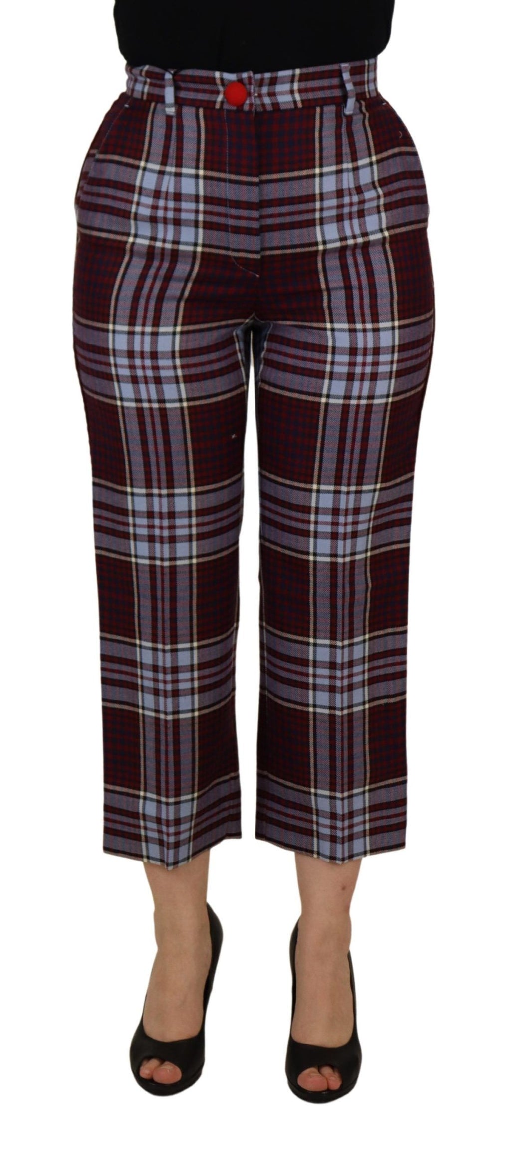Dolce & Gabbana Grey High-Waisted Plaid Split-Hem Trousers