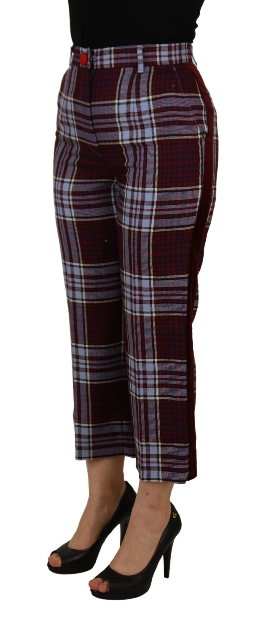 Dolce & Gabbana Grey High-Waisted Plaid Split-Hem Trousers
