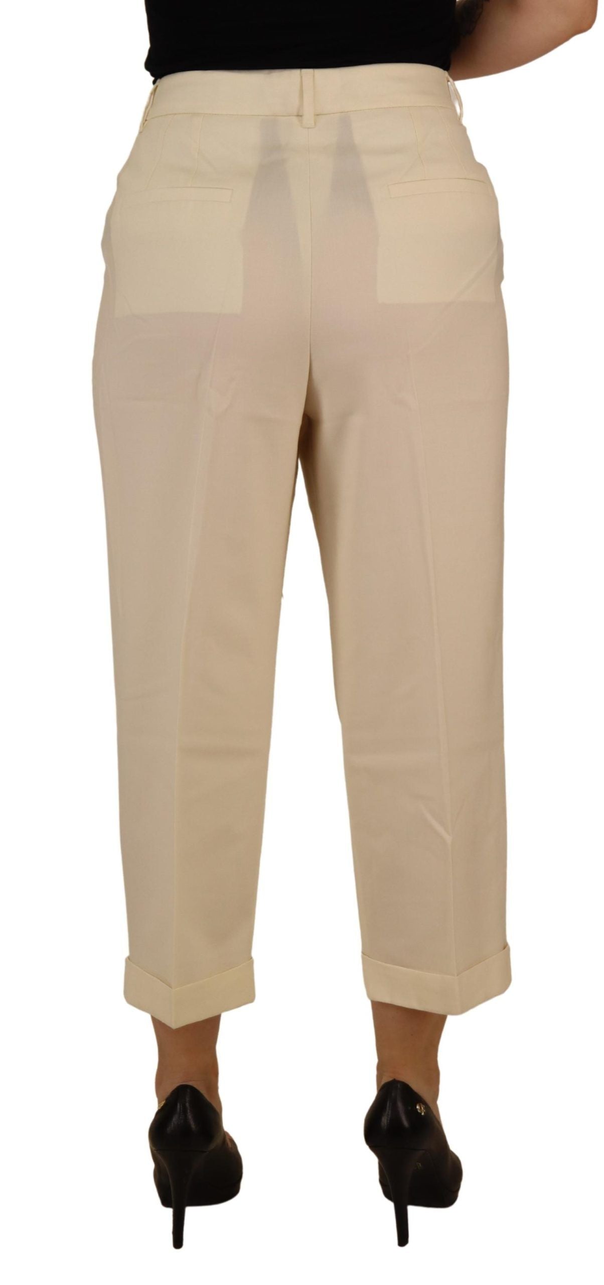 Dolce & Gabbana Elfenbeinfarbene Hose mit hoher Taille und umgeschlagenem Saum