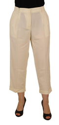 Dolce & Gabbana Elfenbeinfarbene Hose mit hoher Taille und umgeschlagenem Saum