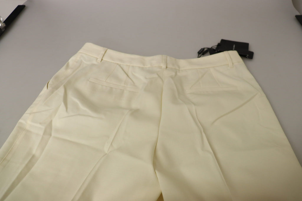 Dolce & Gabbana Elfenbeinfarbene Hose mit hoher Taille und umgeschlagenem Saum