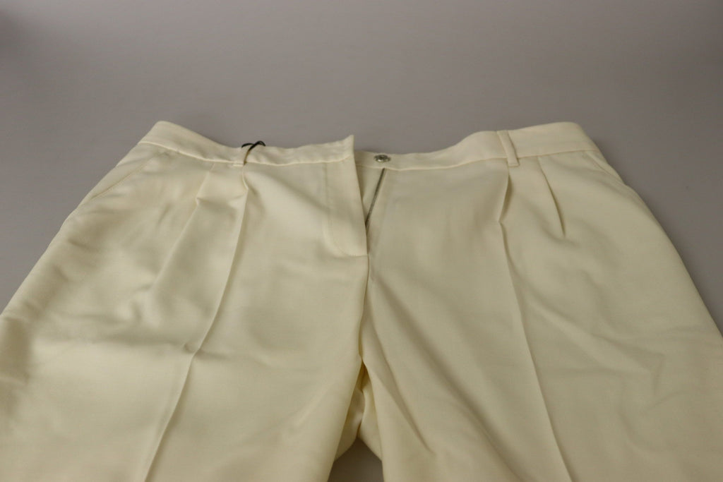 Dolce & Gabbana Elfenbeinfarbene Hose mit hoher Taille und umgeschlagenem Saum