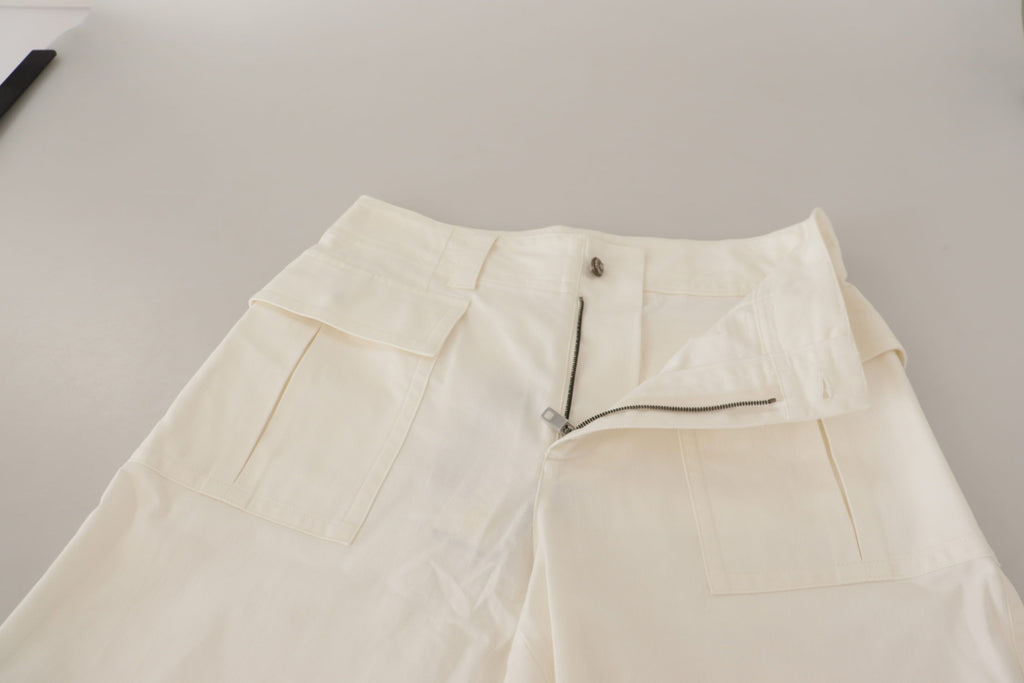 Dolce & Gabbana Weiße konisch zulaufende Damen Baumwollhosen mit hoher Taille