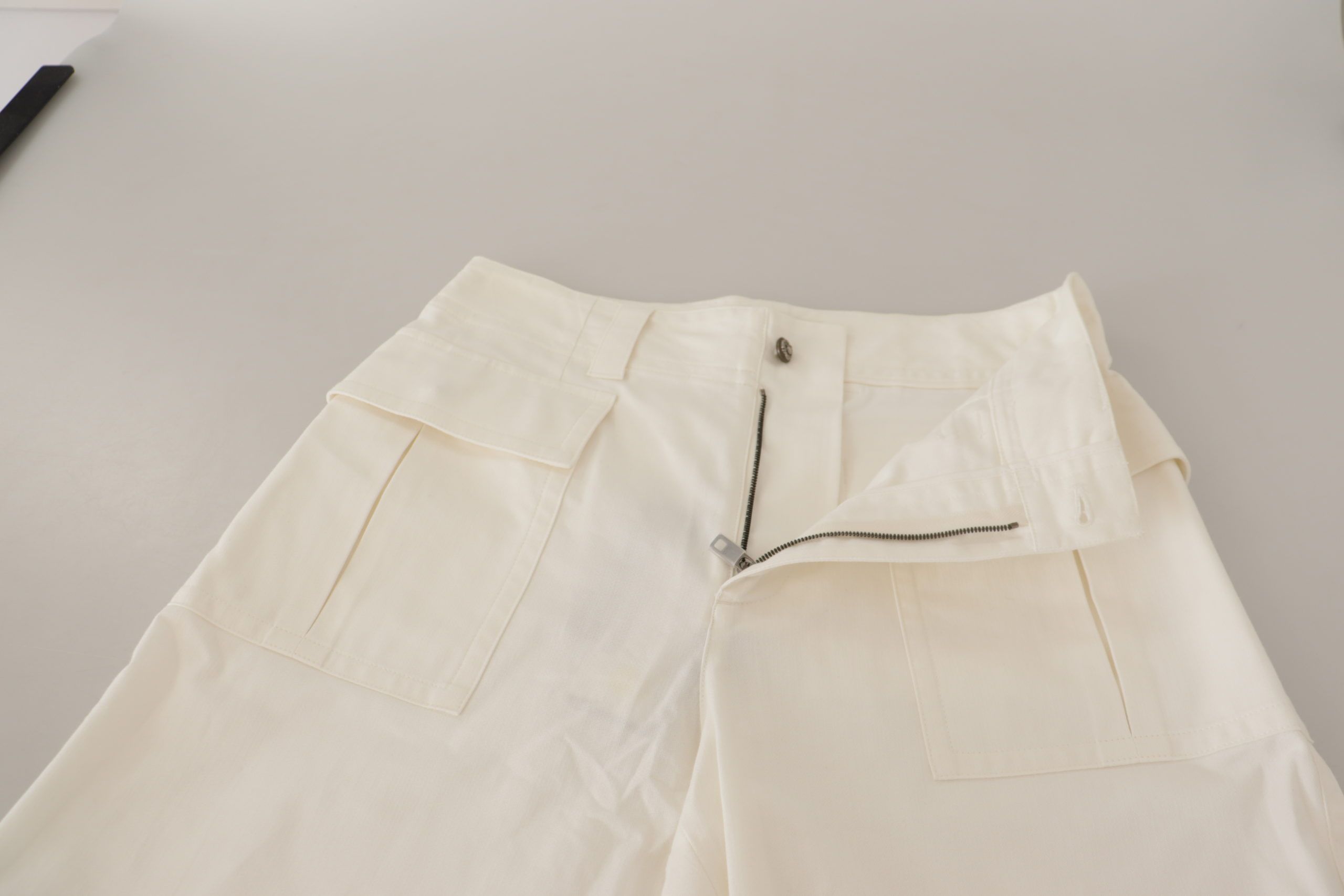Dolce & Gabbana Weiße konisch zulaufende Damen Baumwollhosen mit hoher Taille