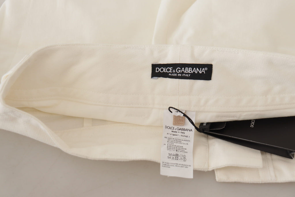 Dolce & Gabbana Weiße konisch zulaufende Damen Baumwollhosen mit hoher Taille
