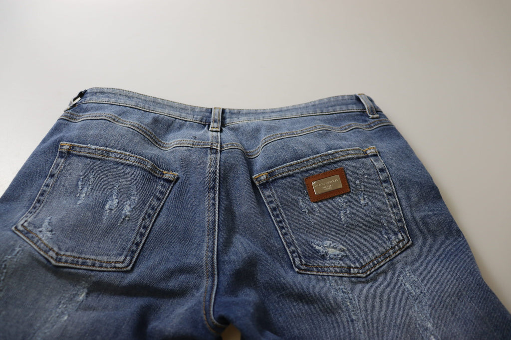Dolce & Gabbana Blaue gewaschene Baumwoll-Skinny-Jeans mit niedriger Taille aus Denim