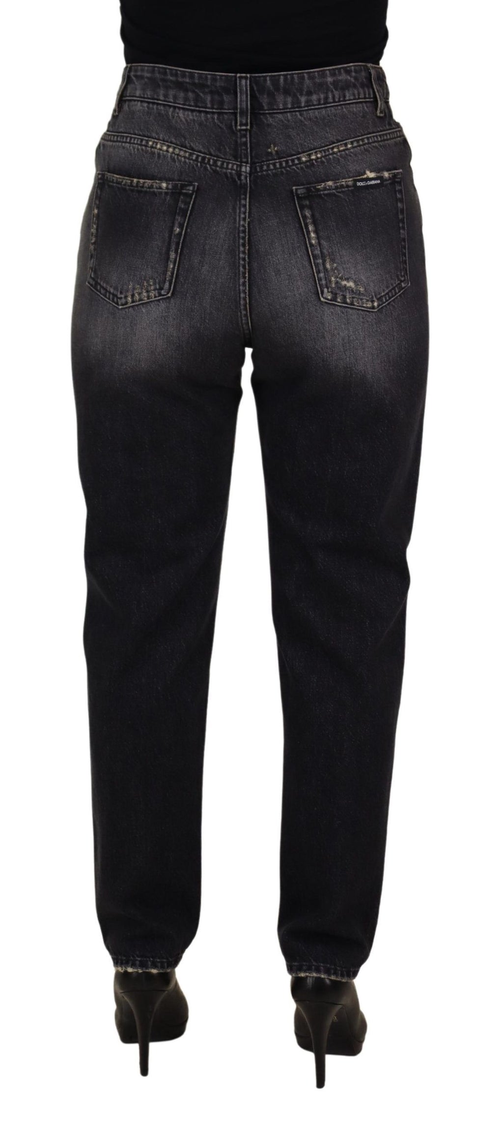 Dolce & Gabbana Schwarze verwaschene, zerfledderte Denim-Jeans mit hoher Taille