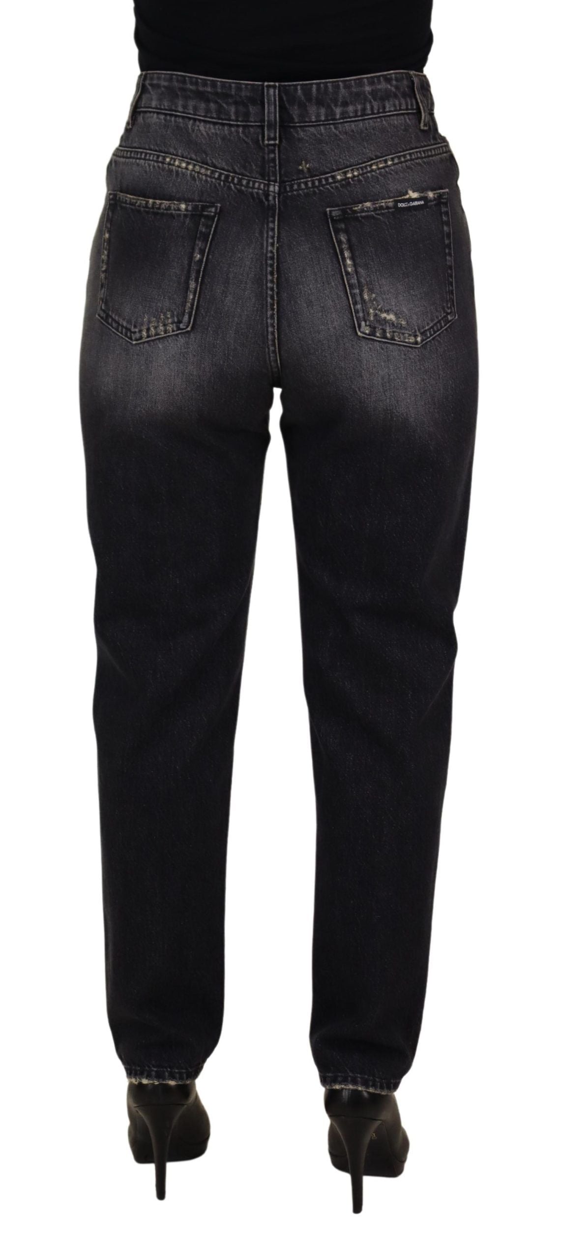 Dolce & Gabbana Schwarze verwaschene, zerfledderte Denim-Jeans mit hoher Taille