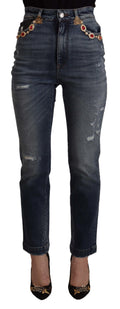 Dolce & Gabbana Blaue Denim-Hose mit Kristallverzierung Jeans