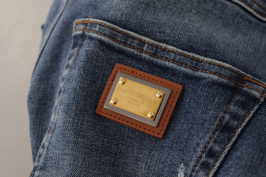 Dolce & Gabbana Blaue Denim-Hose mit Kristallverzierung Jeans