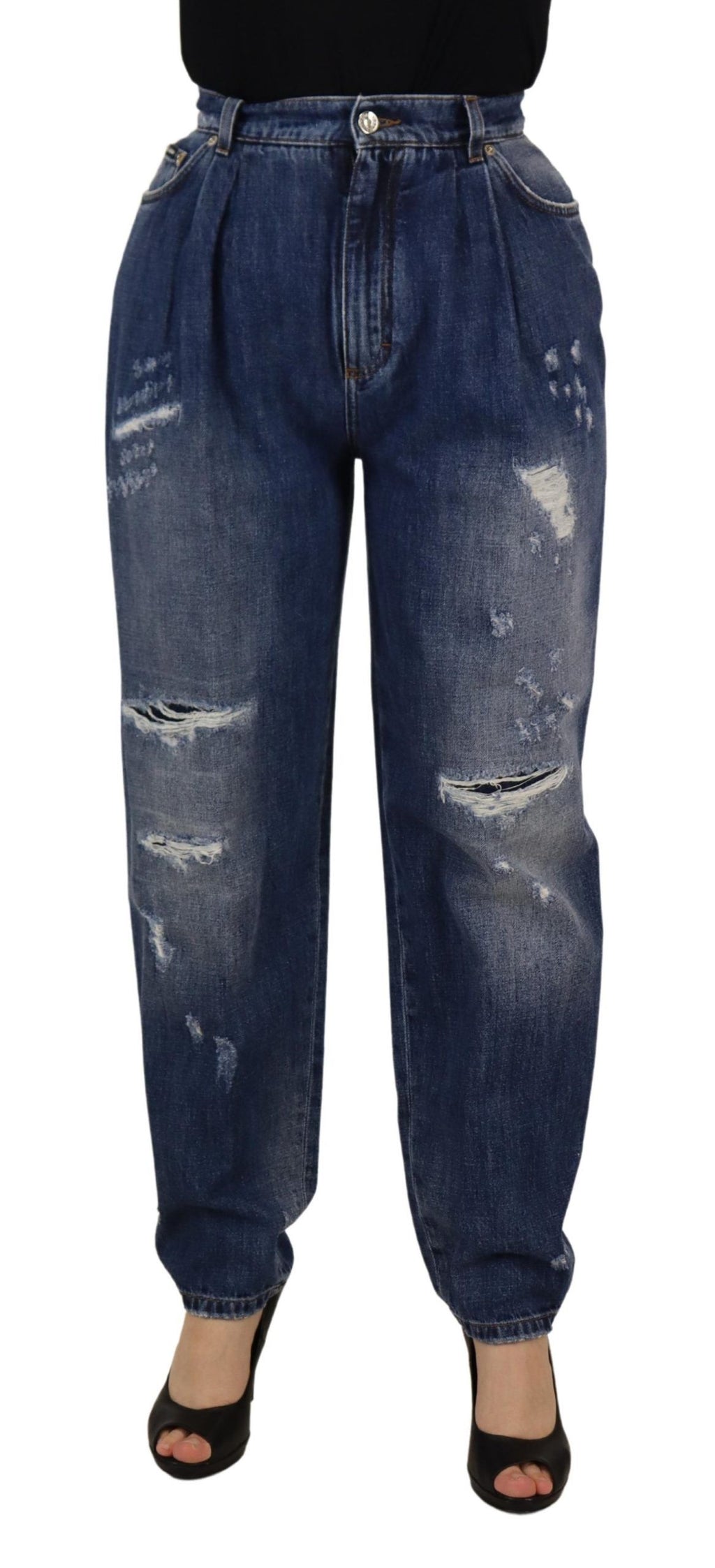 Dolce & Gabbana Blau gewaschene Hose mit hoher Taille und lockerer Passform