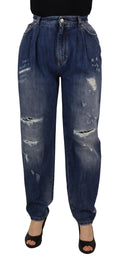 Dolce & Gabbana Blau gewaschene Hose mit hoher Taille und lockerer Passform
