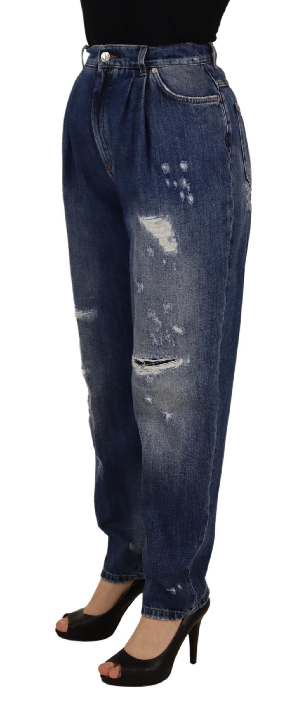 Dolce & Gabbana Blau gewaschene Hose mit hoher Taille und lockerer Passform
