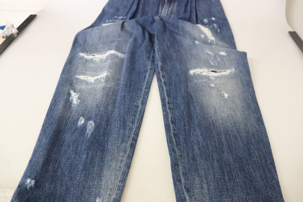 Dolce & Gabbana Blau gewaschene Hose mit hoher Taille und lockerer Passform