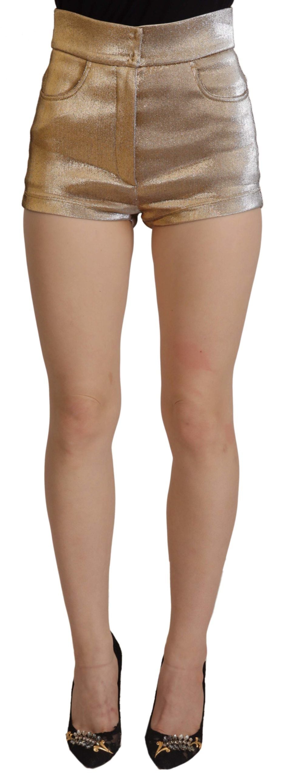 Dolce & Gabbana Goldfarbene, glitzernde Hot Shorts aus Baumwollmischung