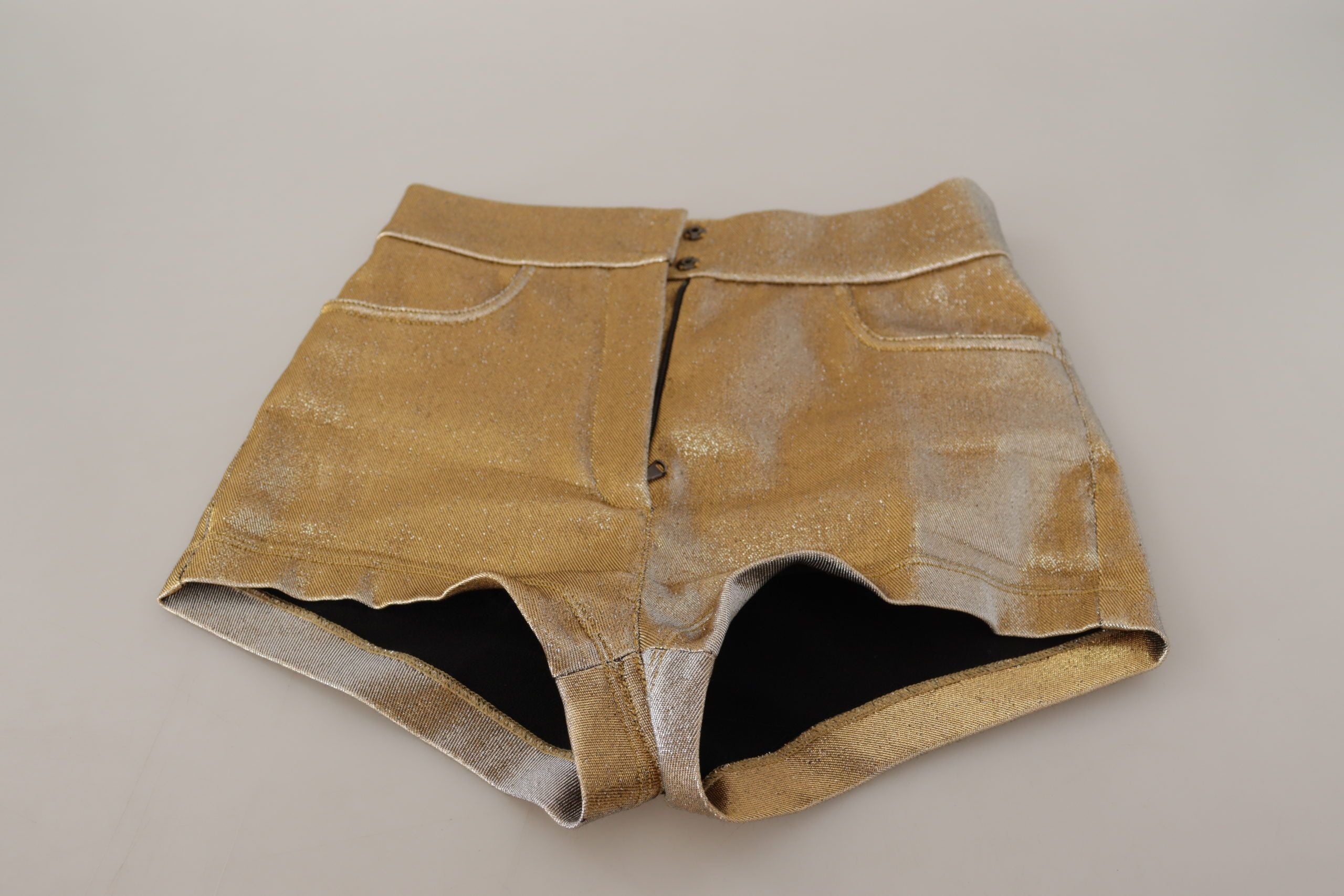 Dolce & Gabbana Goldfarbene, glitzernde Hot Shorts aus Baumwollmischung