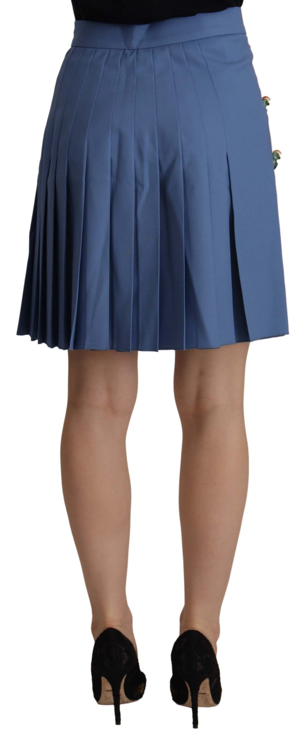 Dolce & Gabbana Embellished Blue Pleated Wool Miniskirt