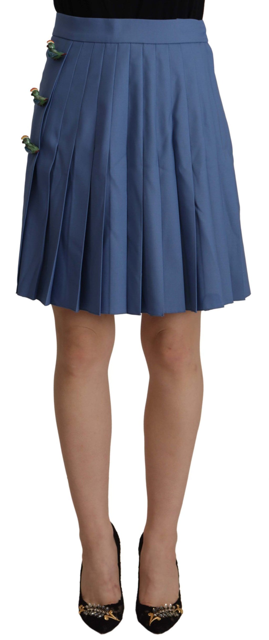 Dolce & Gabbana Embellished Blue Pleated Wool Miniskirt