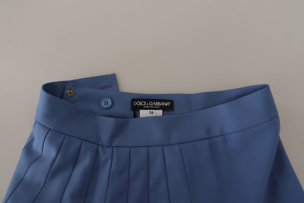 Dolce & Gabbana Embellished Blue Pleated Wool Miniskirt