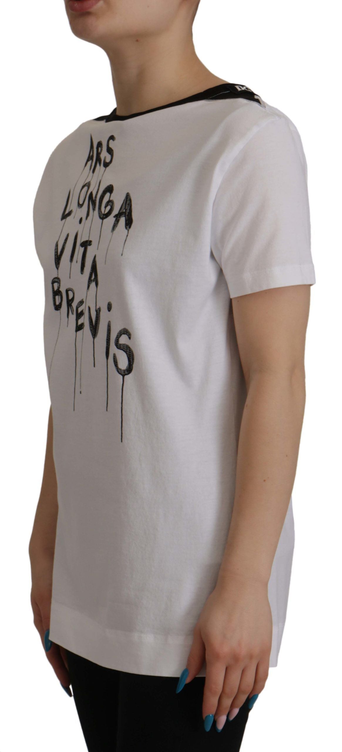 Dolce & Gabbana Weißes T-Shirt aus Baumwolle mit Rundhalsausschnitt und Slogan