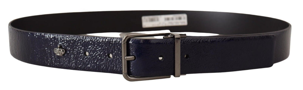Dolce & Gabbana Blaues Lackleder Vernice Silberne Logoschnalle Gürtel