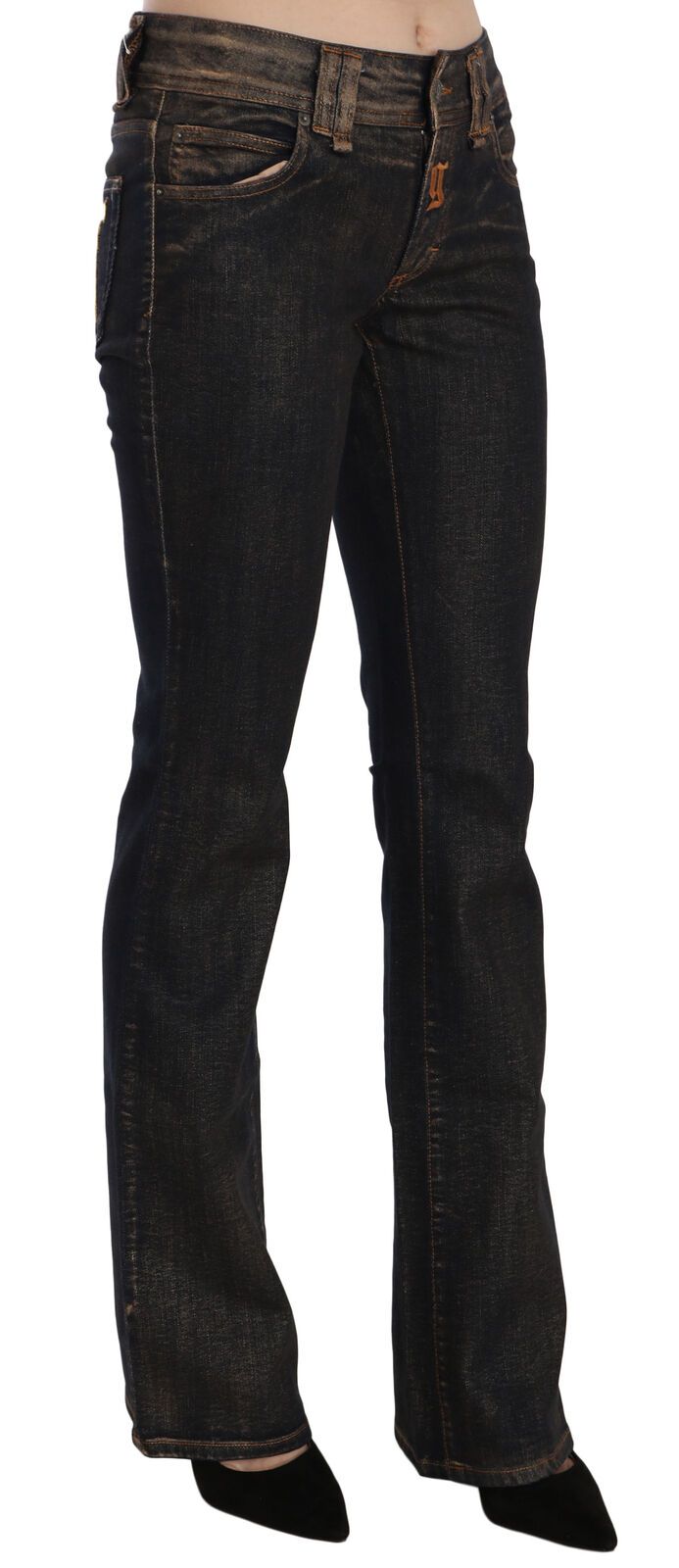 John Galliano Black Washed Cotton Flared Waist Jeans