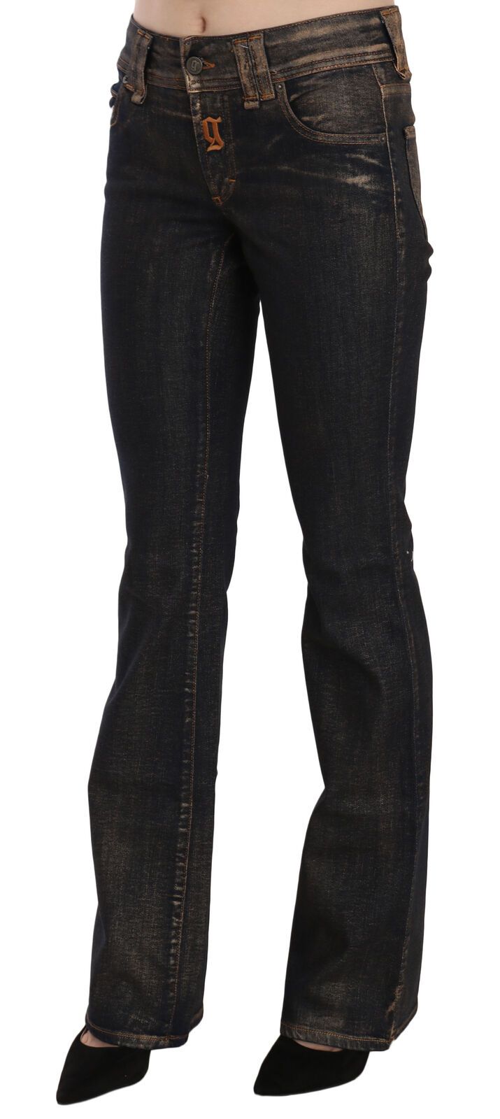 John Galliano Black Washed Cotton Flared Waist Jeans