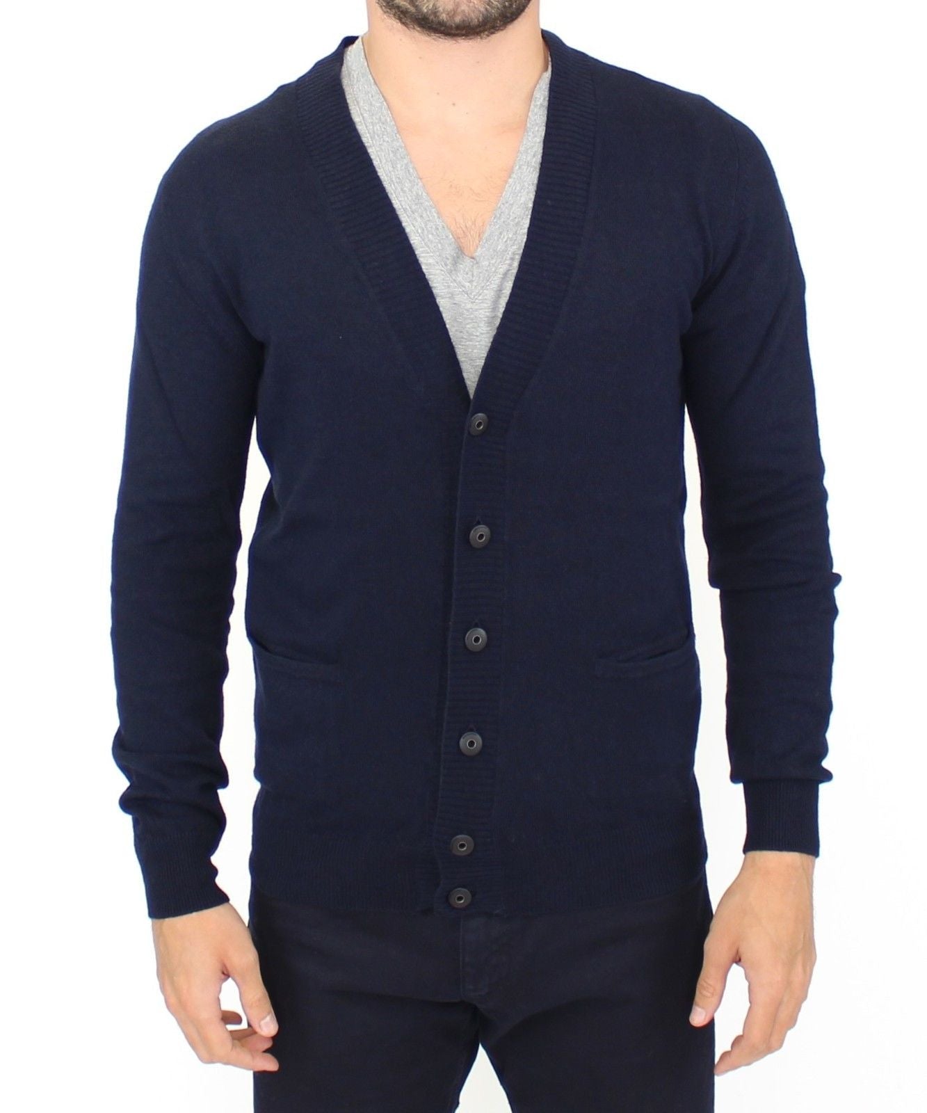 Ermanno Scervino Blaue Woll-Kaschmir-Strickjacke Pullover