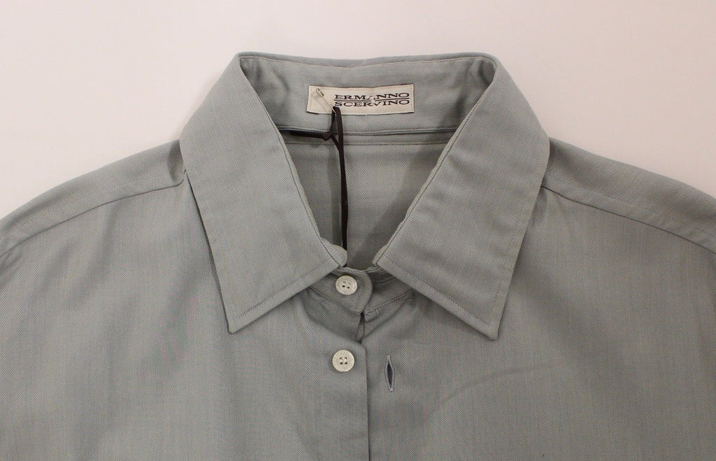 Ermanno Scervino Grey Long-Sleeved Cotton Casual Top