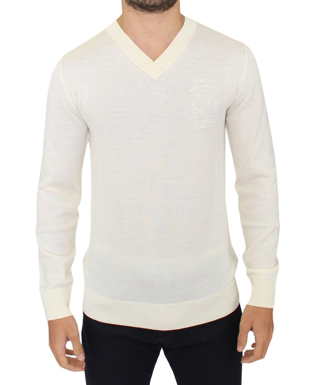 Ermanno Scervino Off-White Wool Blend V-Neck Pullover
