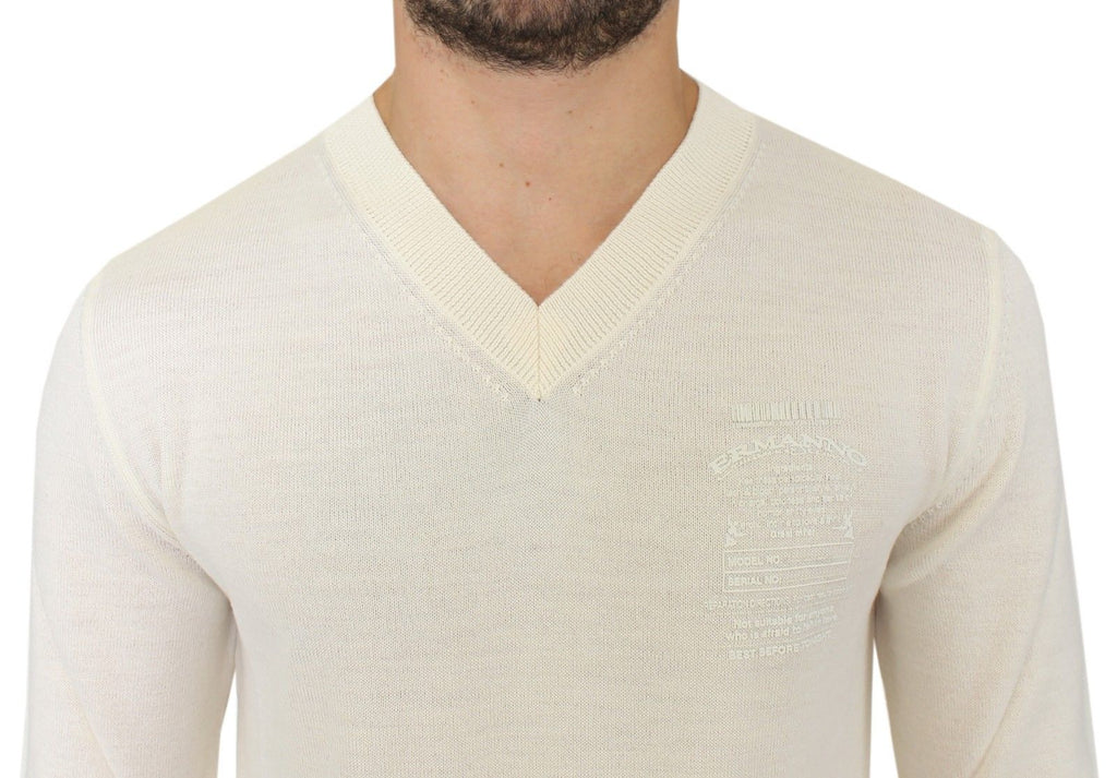 Ermanno Scervino Off-White Wool Blend V-Neck Pullover