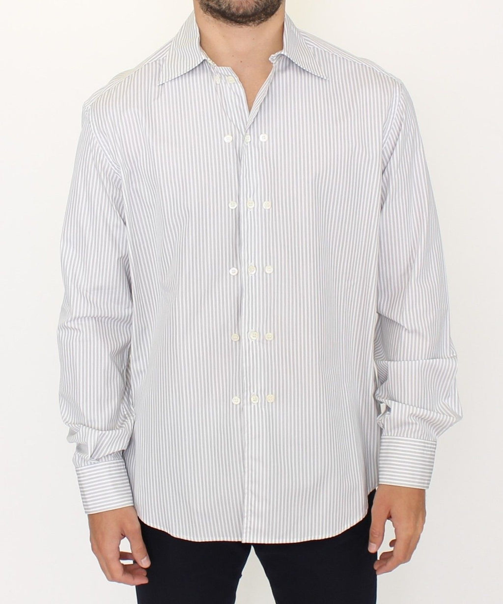 Ermanno Scervino White-Gray Striped Regular Fit Casual Shirt