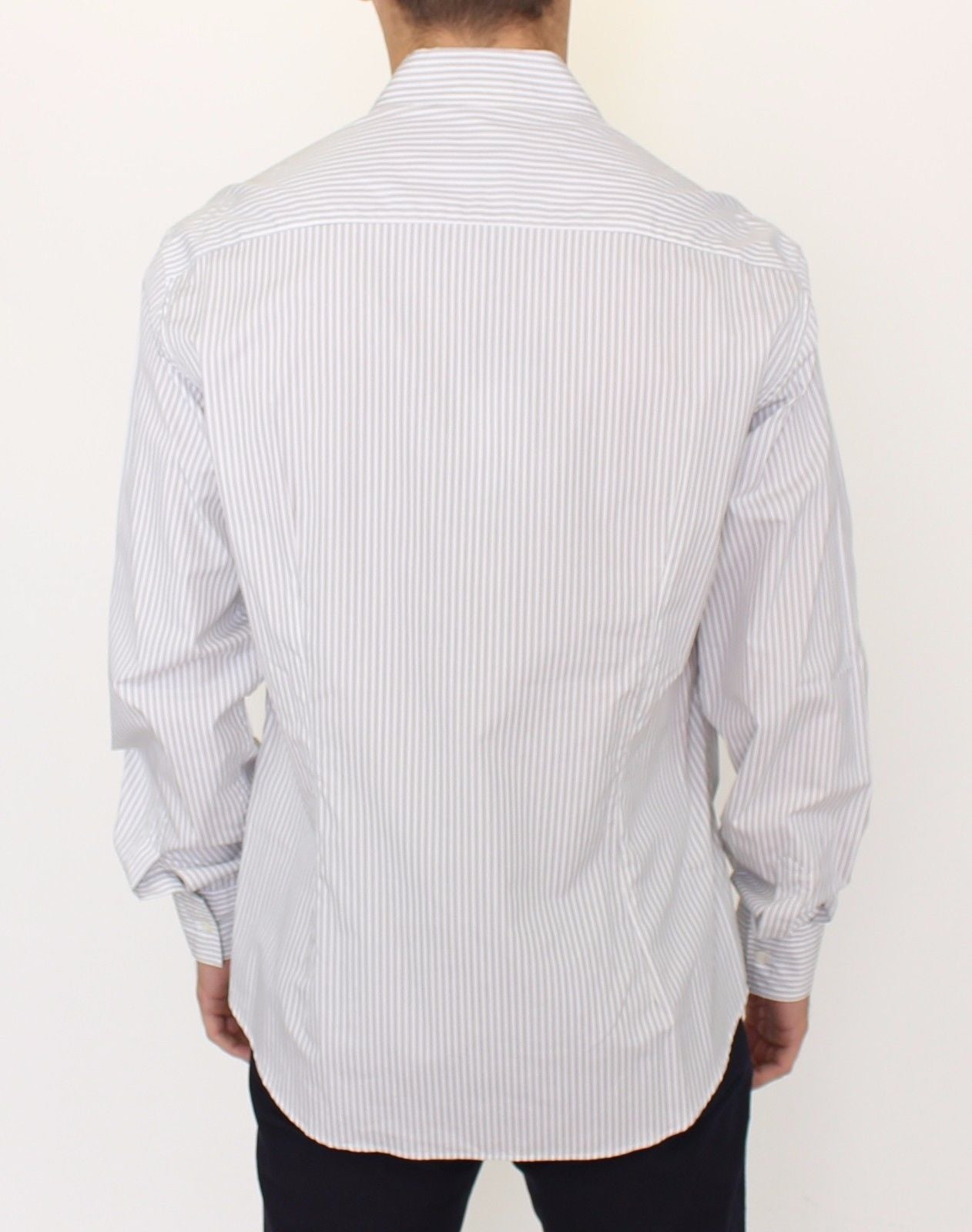 Ermanno Scervino White-Gray Striped Regular Fit Casual Shirt