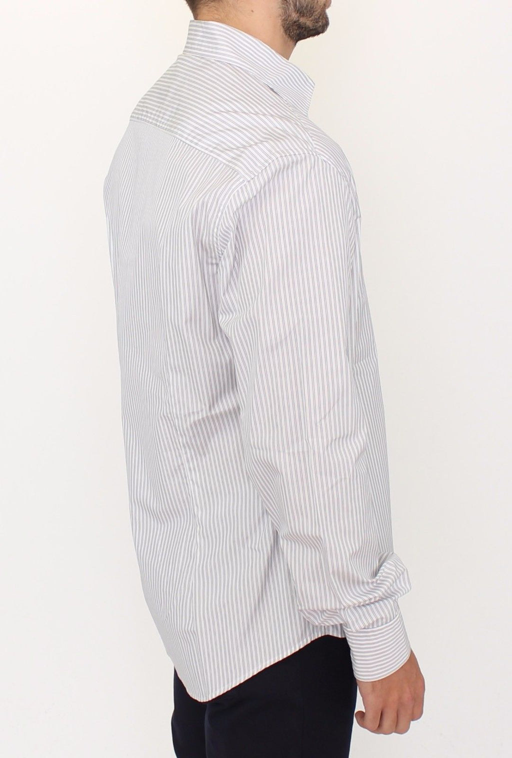 Ermanno Scervino White-Gray Striped Regular Fit Casual Shirt