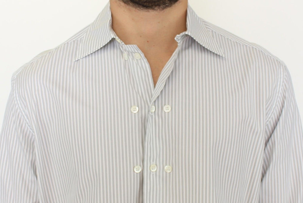 Ermanno Scervino White-Gray Striped Regular Fit Casual Shirt