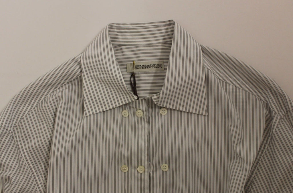 Ermanno Scervino White-Gray Striped Regular Fit Casual Shirt