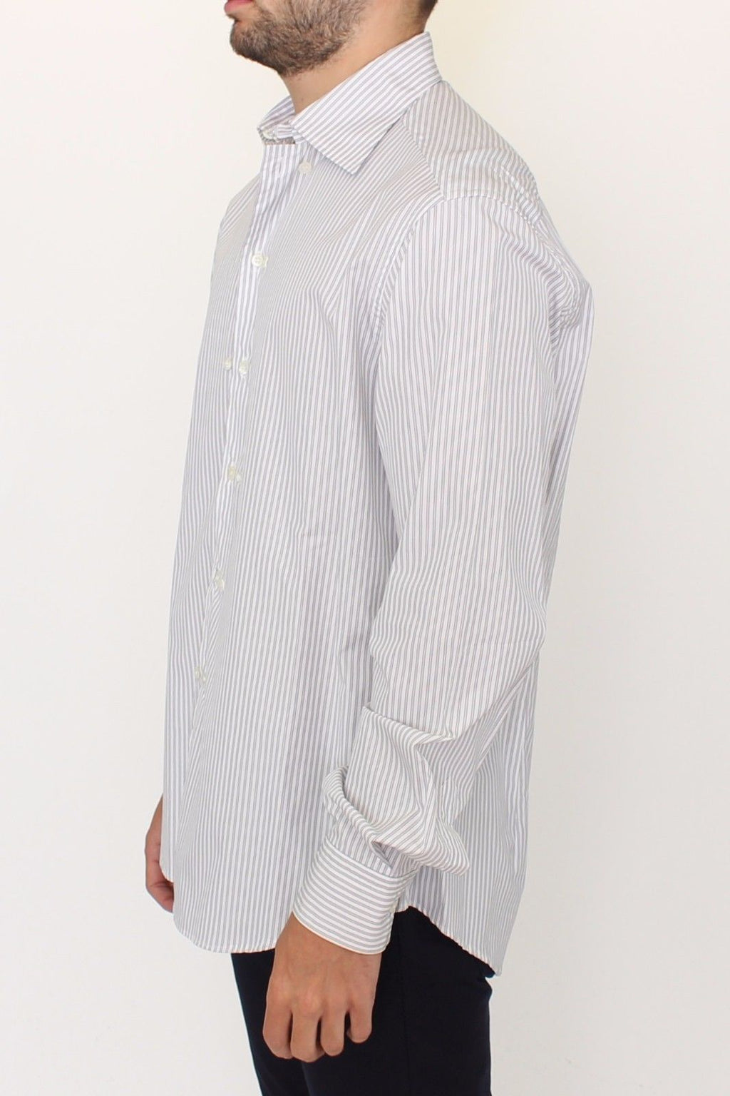 Ermanno Scervino White-Gray Striped Regular Fit Casual Shirt