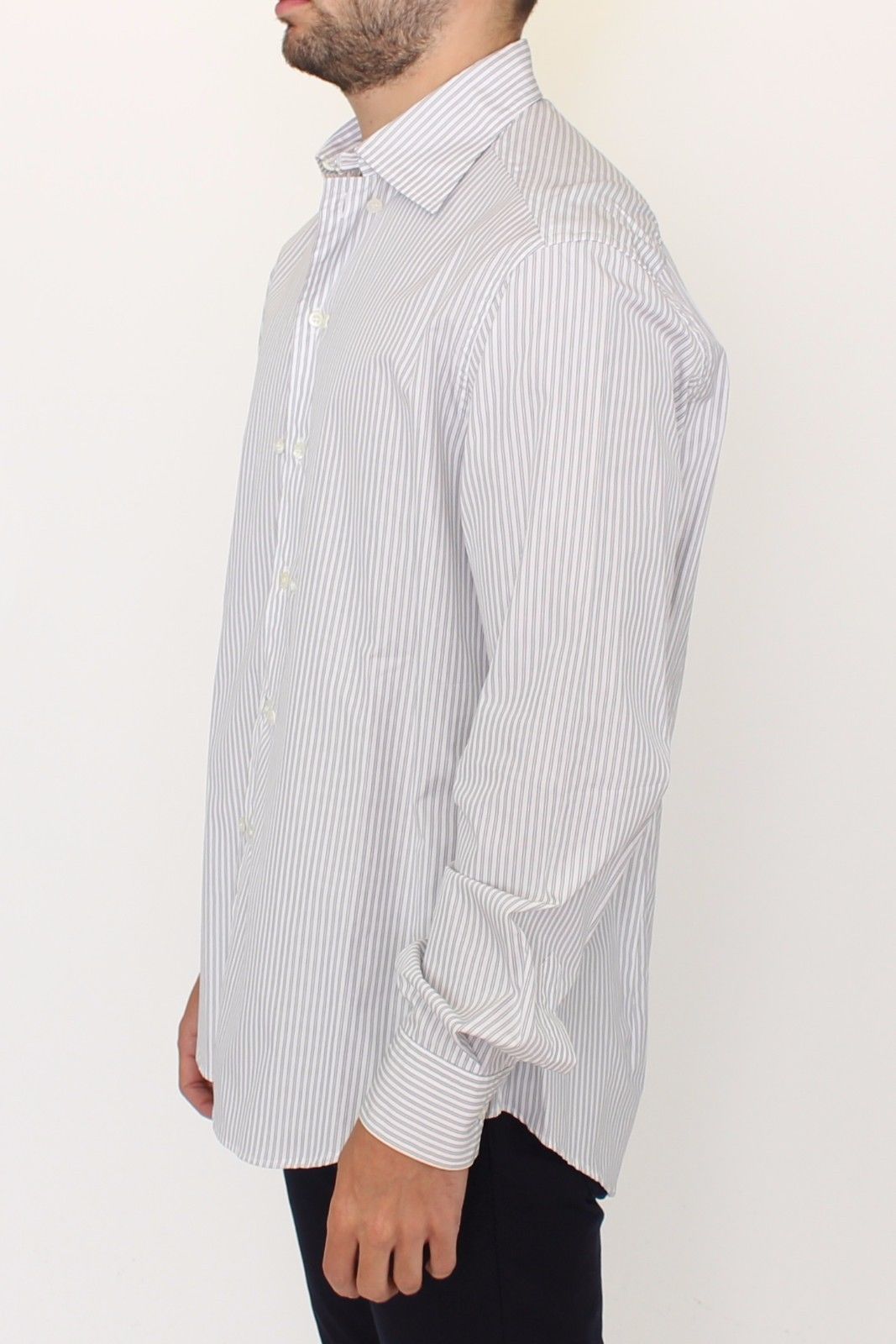 Ermanno Scervino White-Gray Striped Regular Fit Casual Shirt