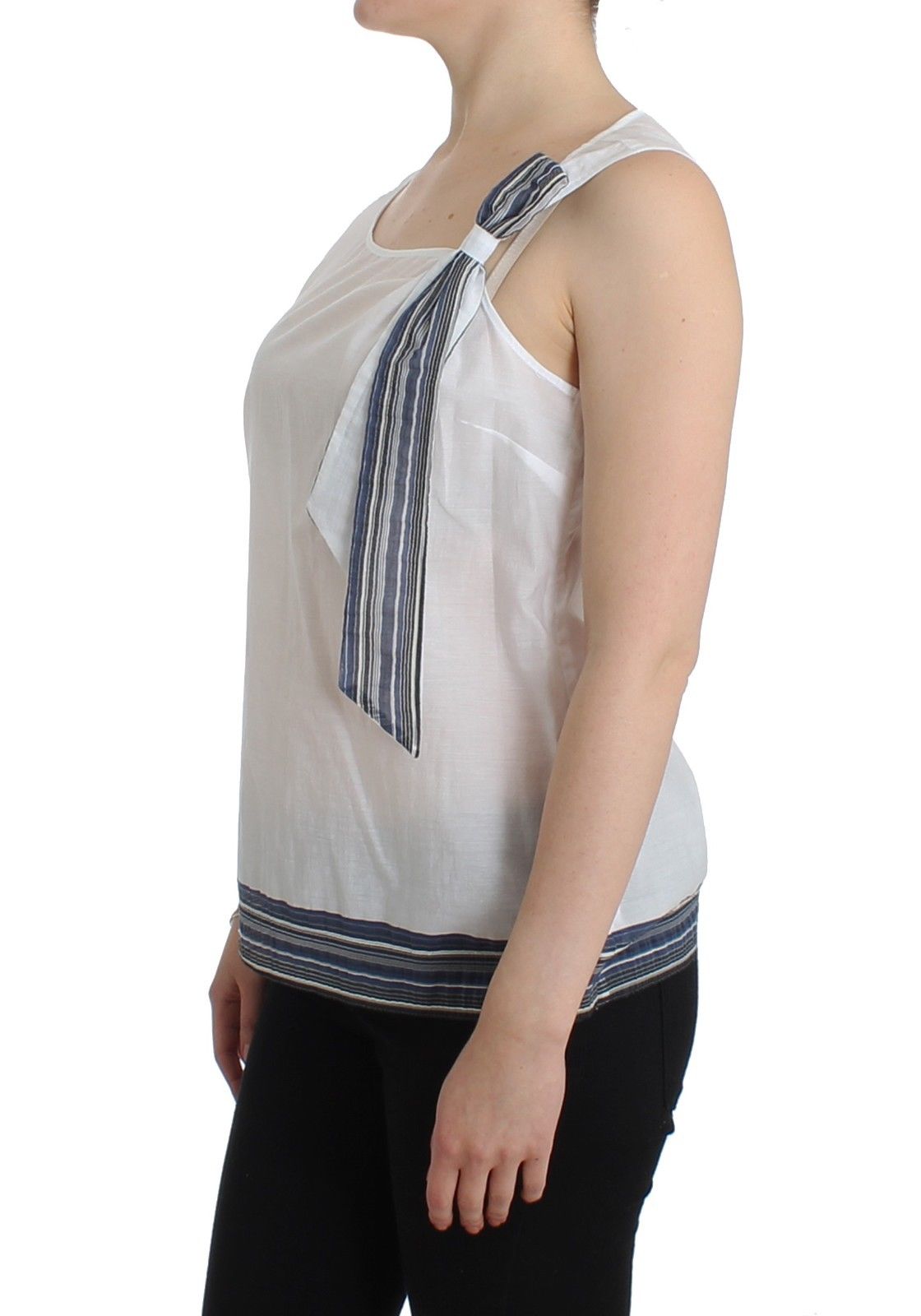 Ermanno Scervino Weißes blaues Top Bluse Tank Shirt ärmellos