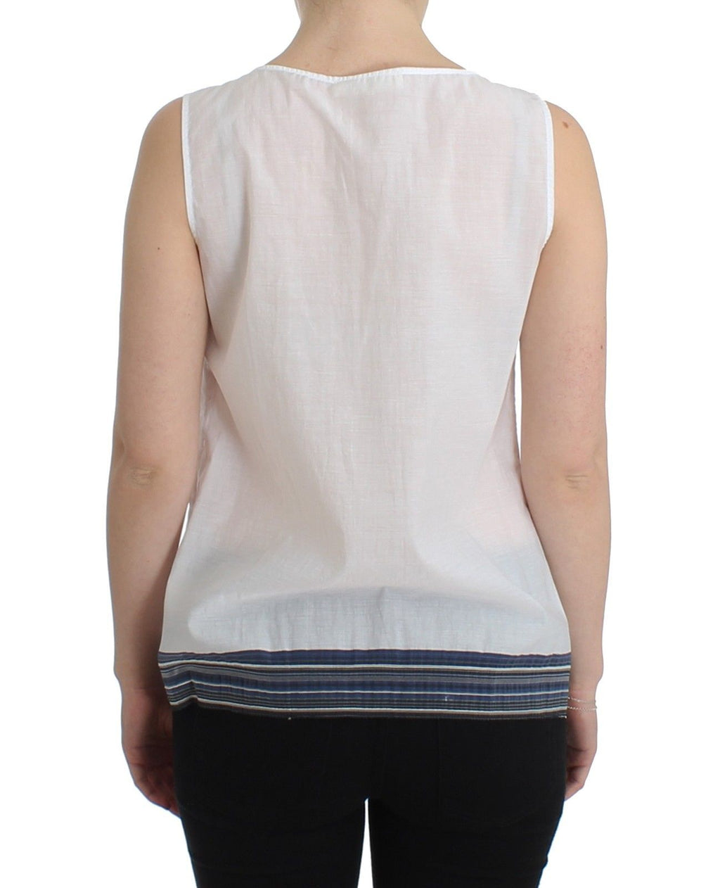 Ermanno Scervino Weißes blaues Top Bluse Tank Shirt ärmellos