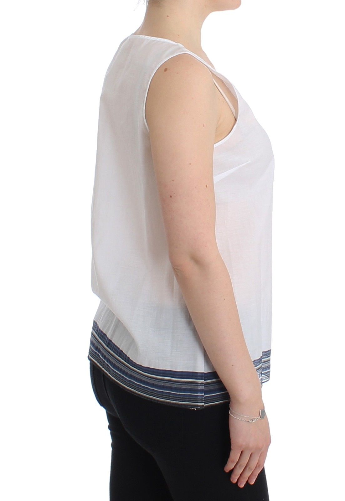 Ermanno Scervino Weißes blaues Top Bluse Tank Shirt ärmellos