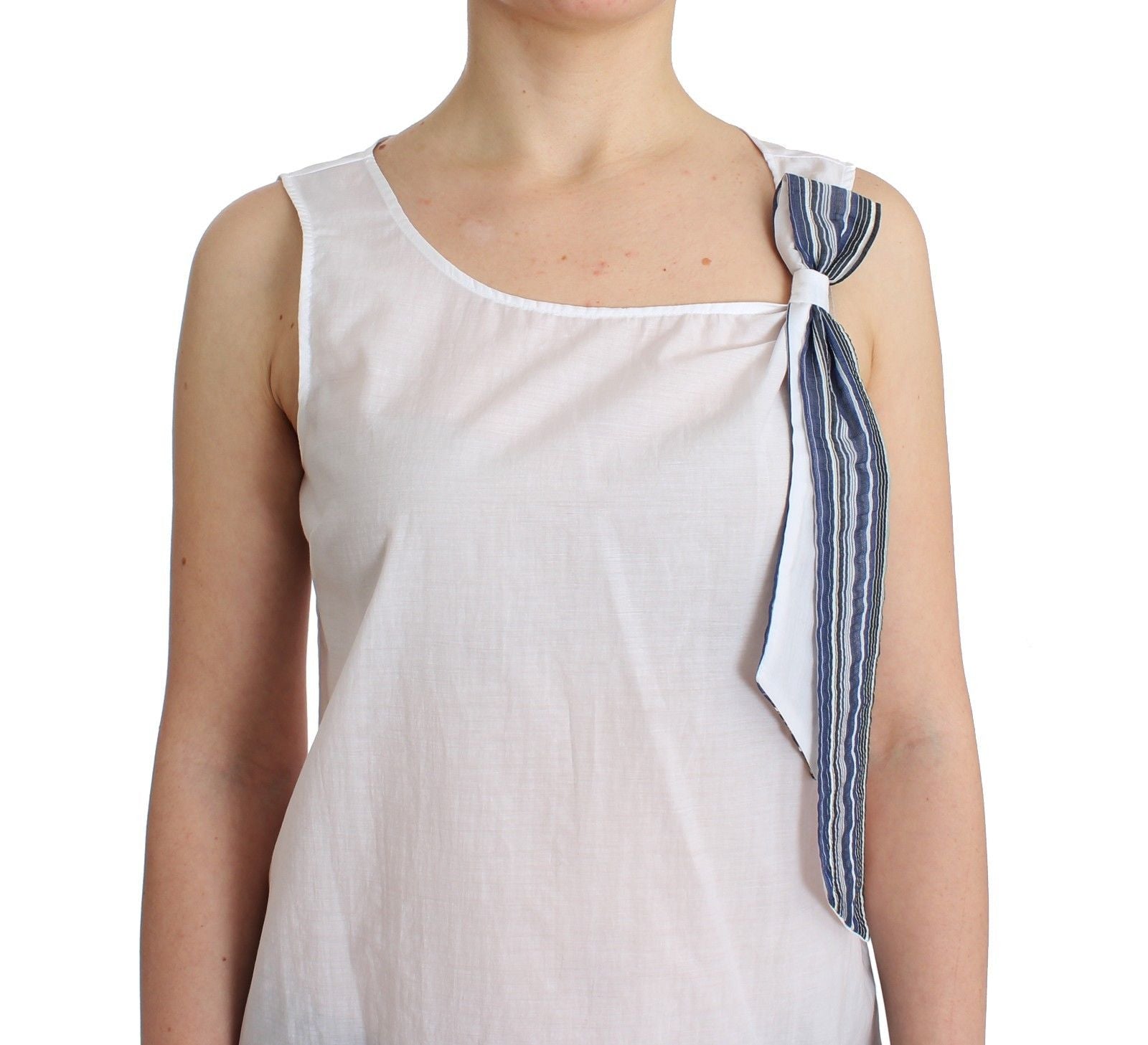 Ermanno Scervino Weißes blaues Top Bluse Tank Shirt ärmellos