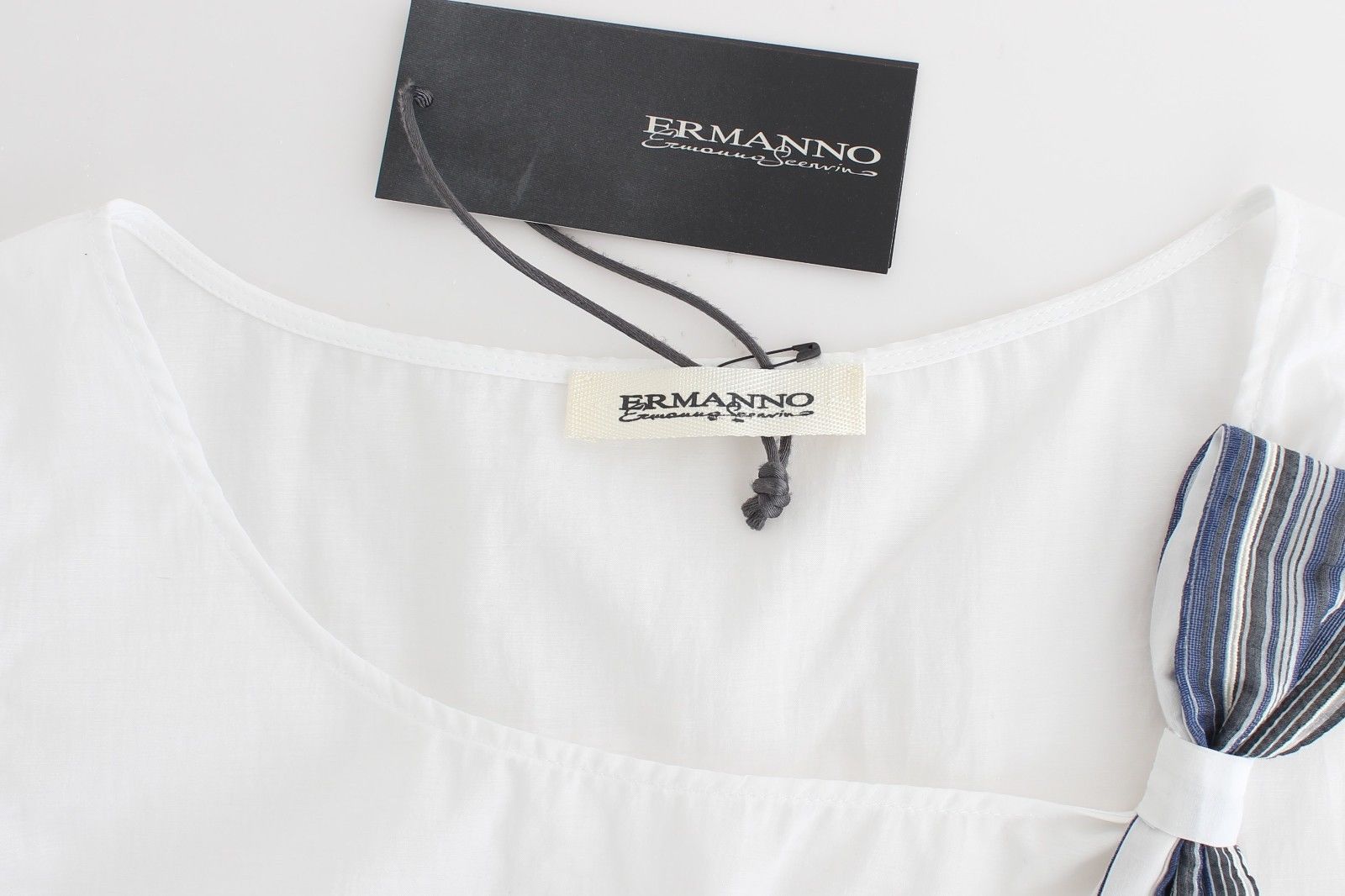 Ermanno Scervino Weißes blaues Top Bluse Tank Shirt ärmellos