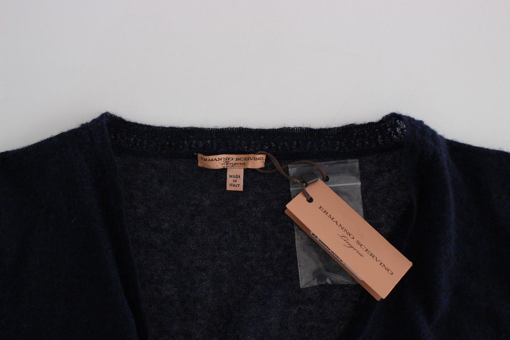 Ermanno Scervino Blauer Wollpullover Cardigan stricken