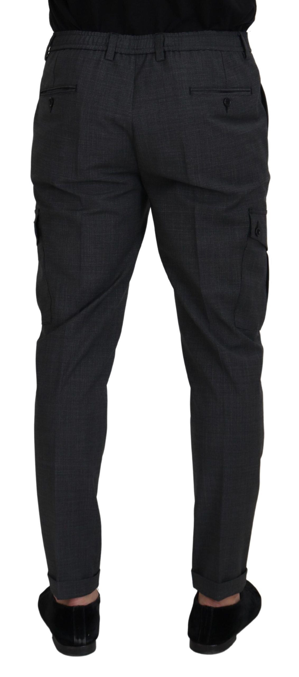 Dolce & Gabbana Graue karierte Cargohose Stretch-Hose