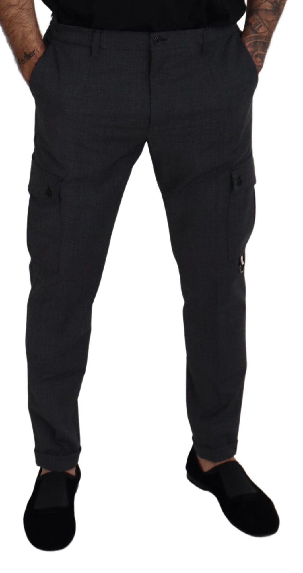 Dolce & Gabbana Graue karierte Cargohose Stretch-Hose